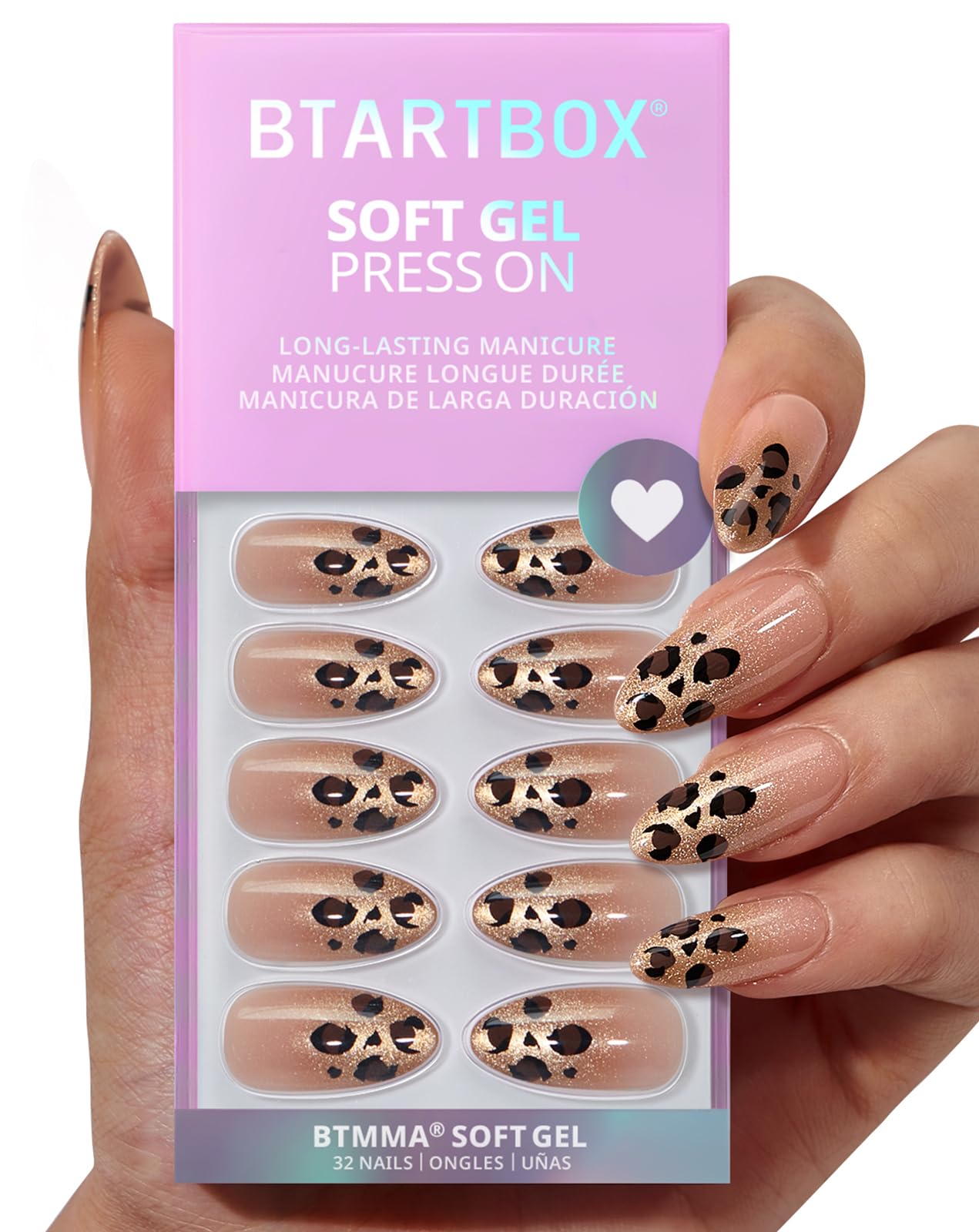 BTArtbox Almond Gilder Roar nails close-up showing natural look and sparkle.