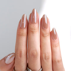 BTArtbox almond medium-fit flexible press-on nails highlighting comfortable wear and natural look.