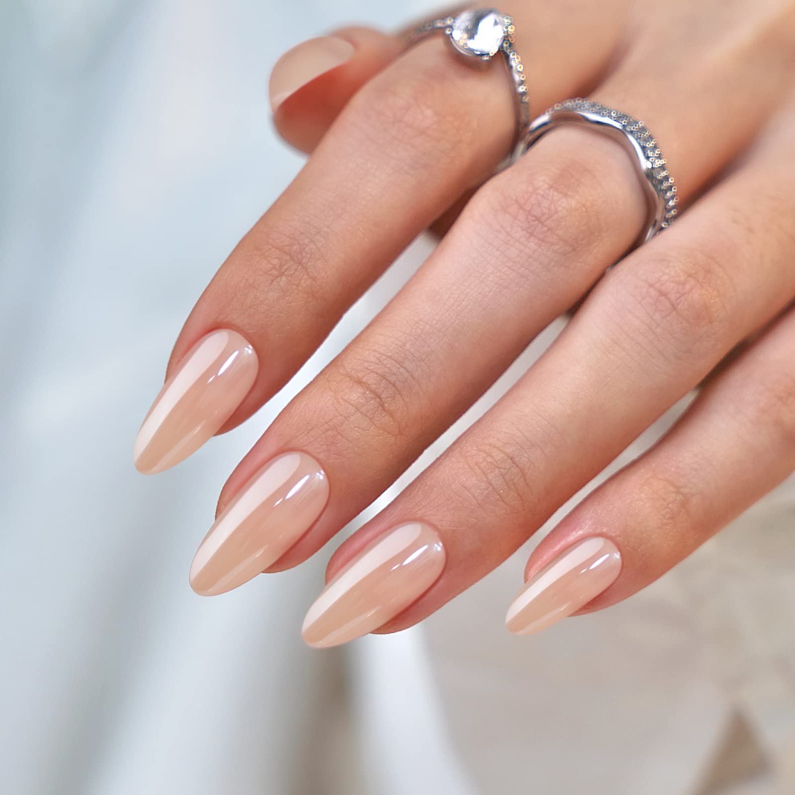 BTArtbox press-on almond nails closeup shows chrome shine for quick salon-like glam.