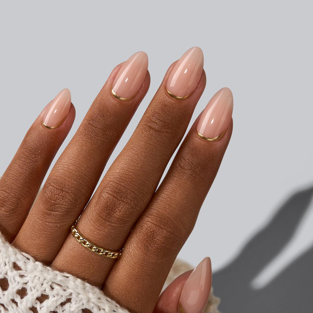 BTArtbox press-on nails almond short gold foil kit-included highlights complete manicure set.
