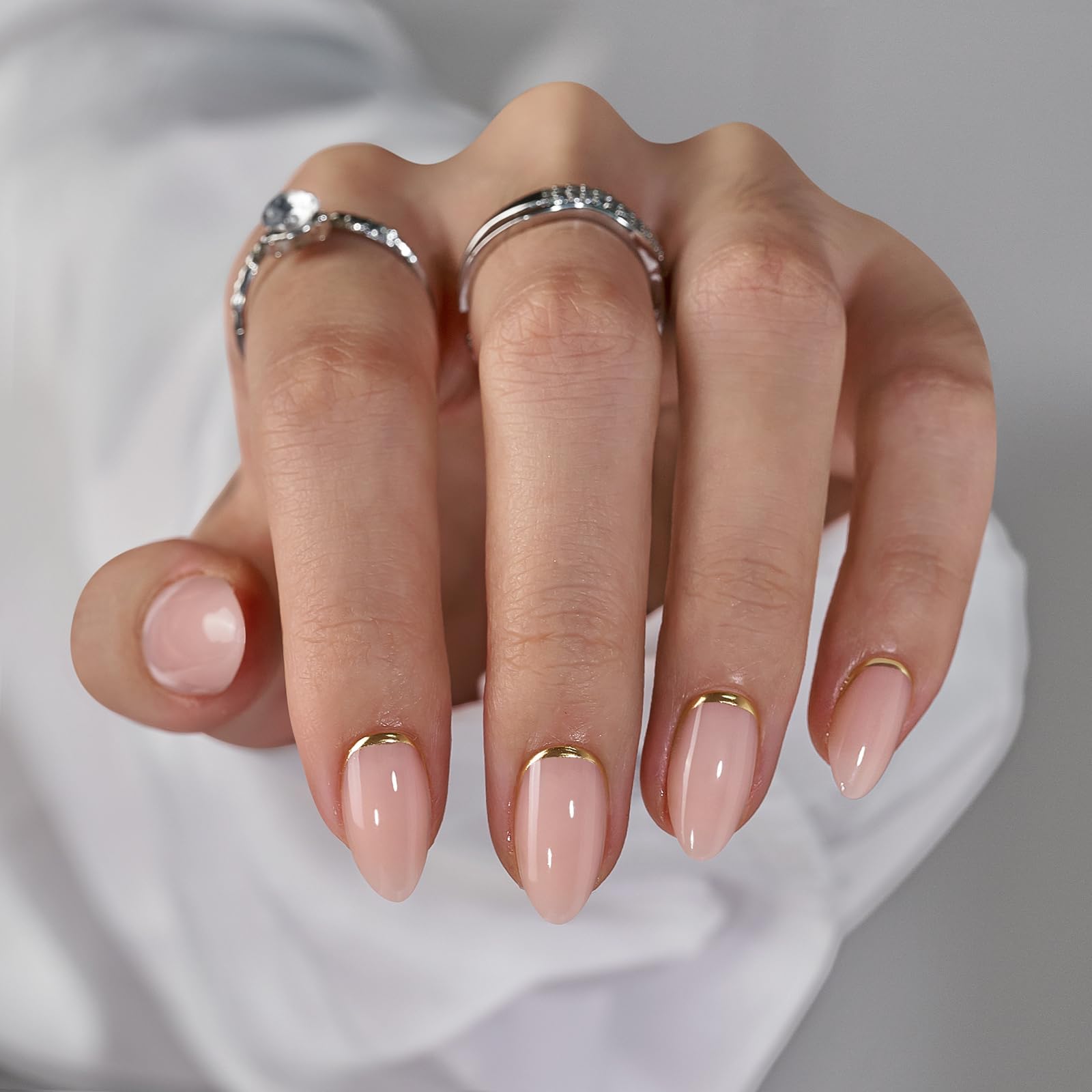 BTArtbox press-on nails almond short gold foil pack offers minimalist shimmer for everyday elegance.
