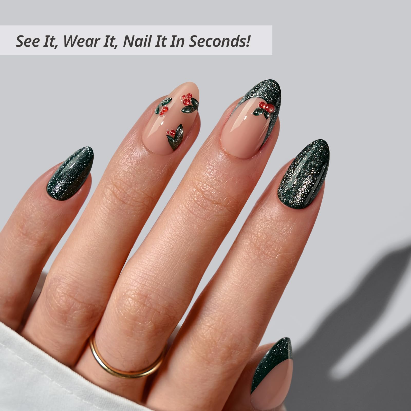 BTArtbox holly hypnotic glitter French tip nails; sparkly finish for festive evenings