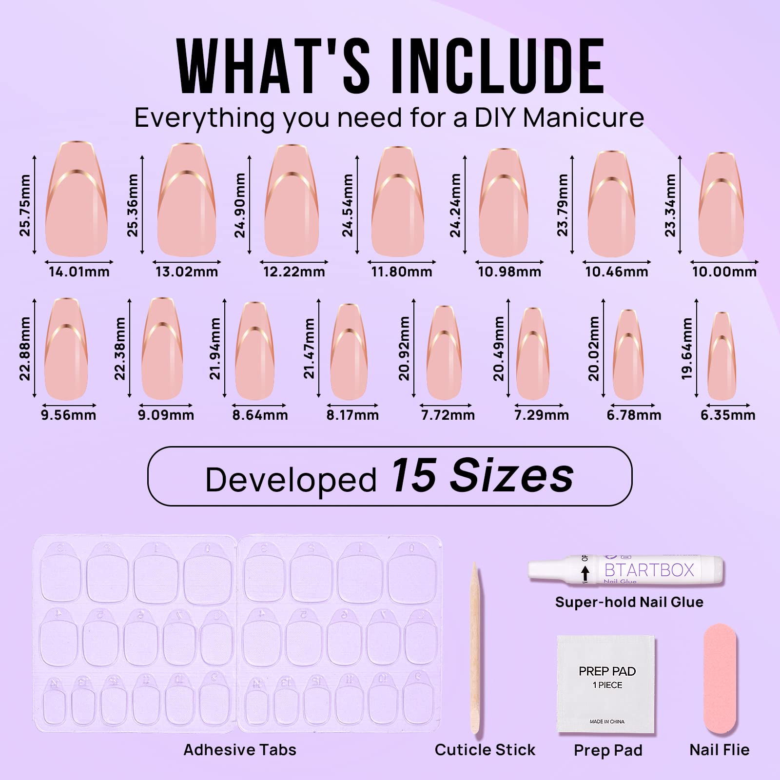 BTArtbox press-on nails long nail glue adhesive tabs included for secure wear.