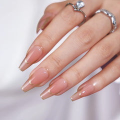 BTArtbox press-on nails long rose gold outline closeup shows salon-like elegance in minutes.