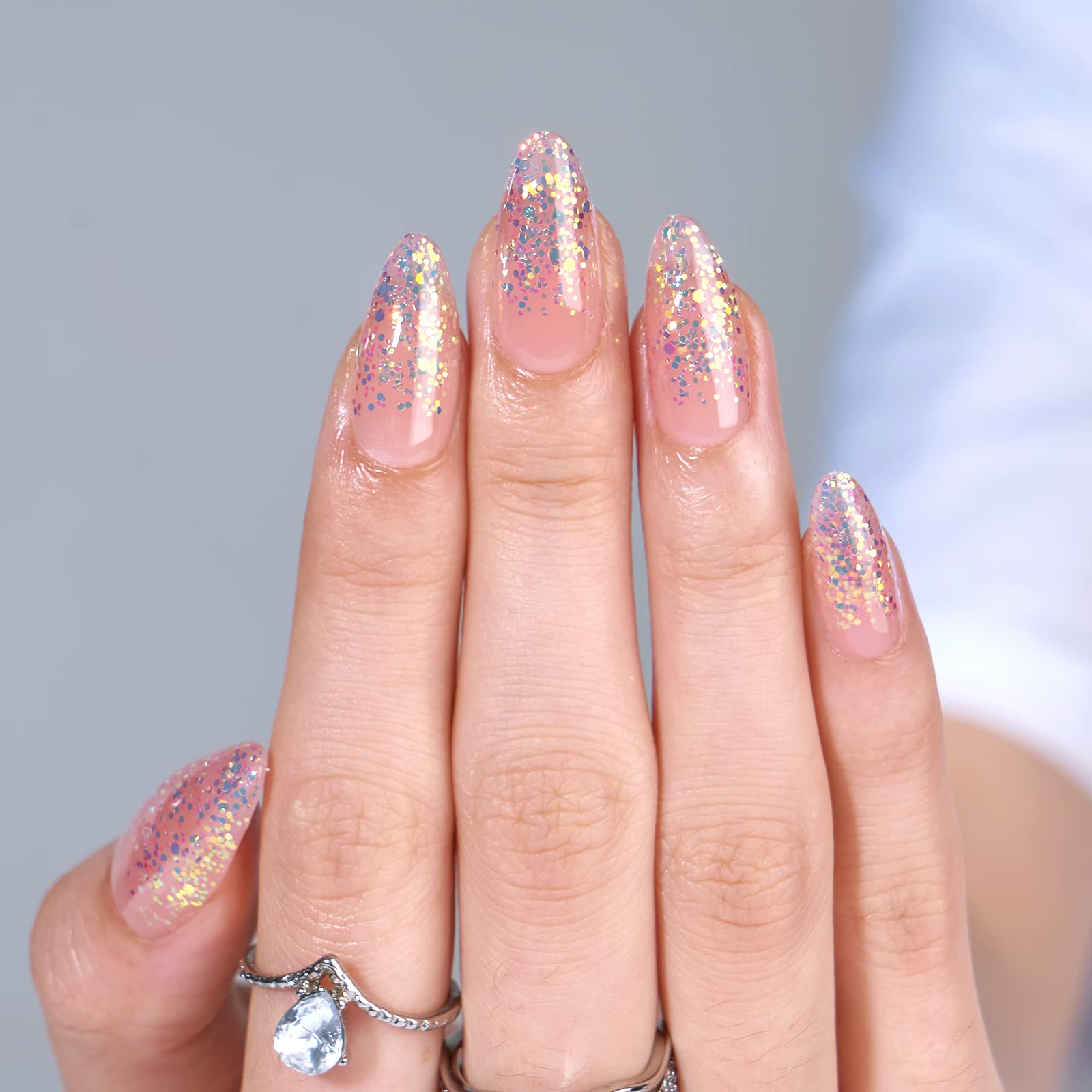 BTArtbox press-on nails medium pink sparkle for holiday glam