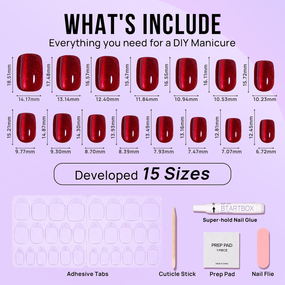 BTArtbox red cat-eye square nails with glossy finish ideal for party glam