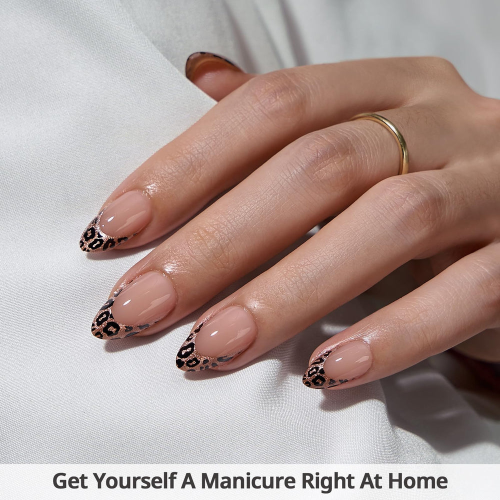 BTArtbox leopard nails display highlighting long wear potential in a compact DIY kit.