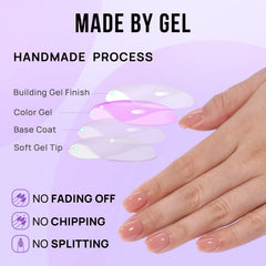 BTArtbox press-on nails short nude square kit includes glue, tabs, file, and prep pad for easy application