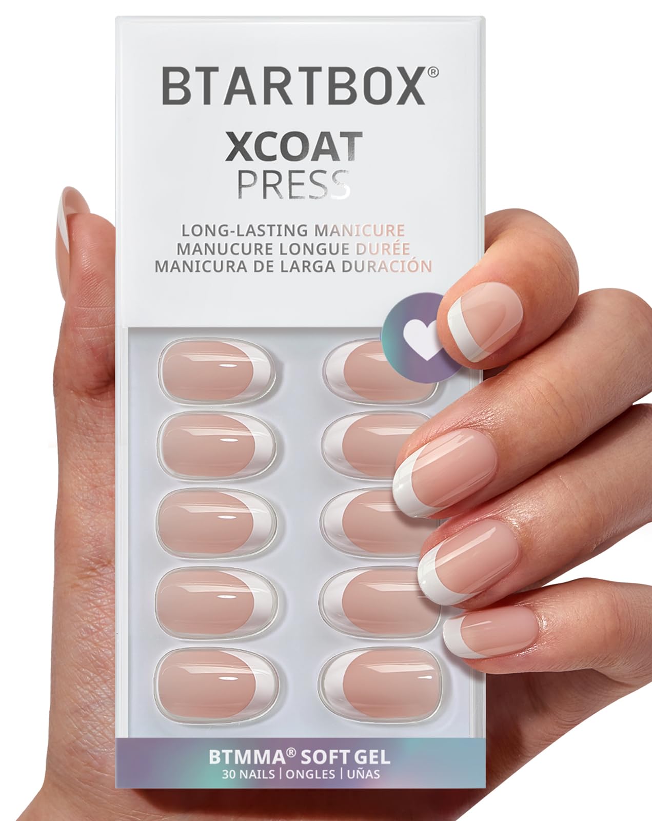 BTArtbox press on nails short oval white French tips for a natural manicure