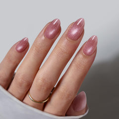 BTArtbox press-on nails short pink cat eye almond under lamp-curable finish for manicure setup