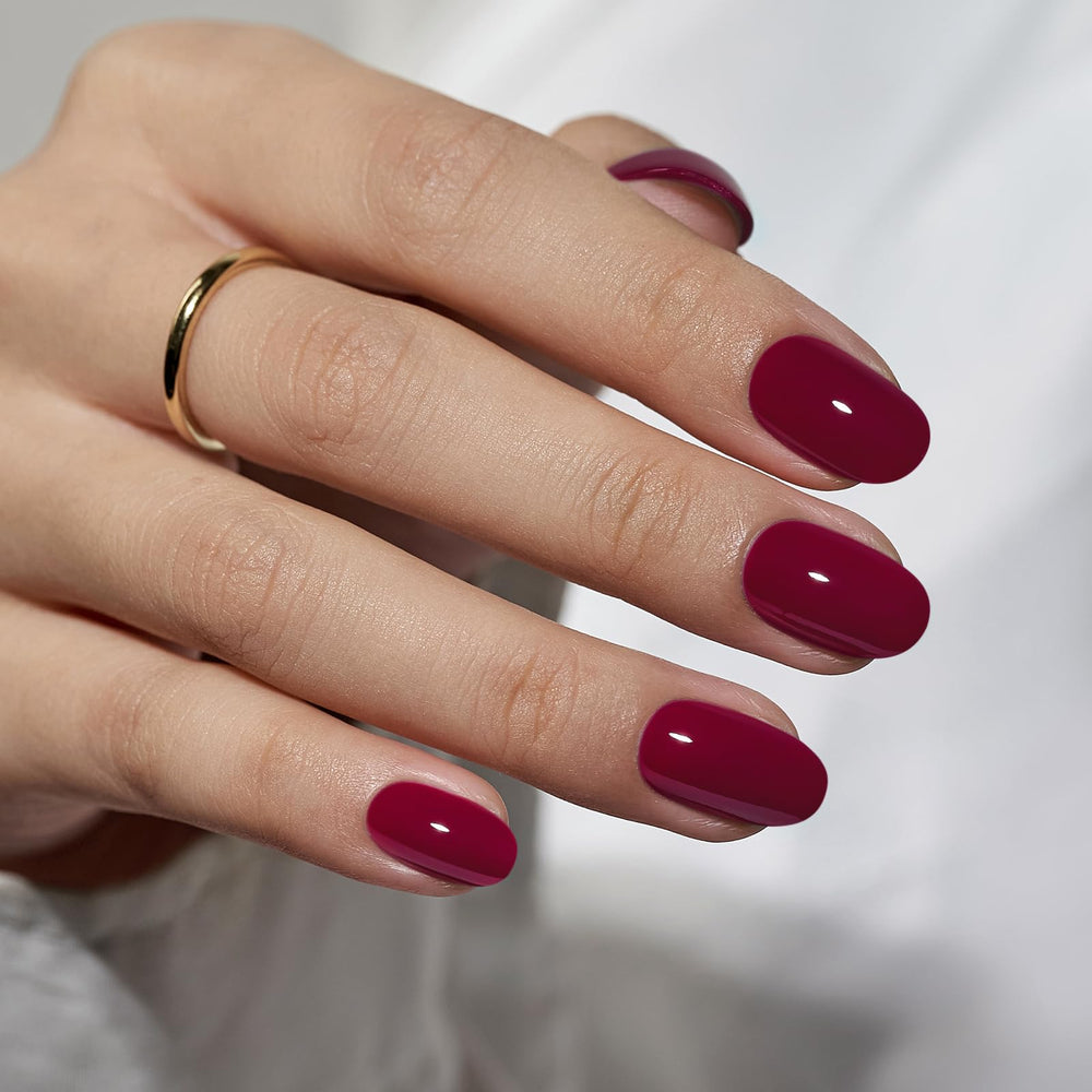BTArtbox press-on nails in red grape on hand for daily wear and confidence