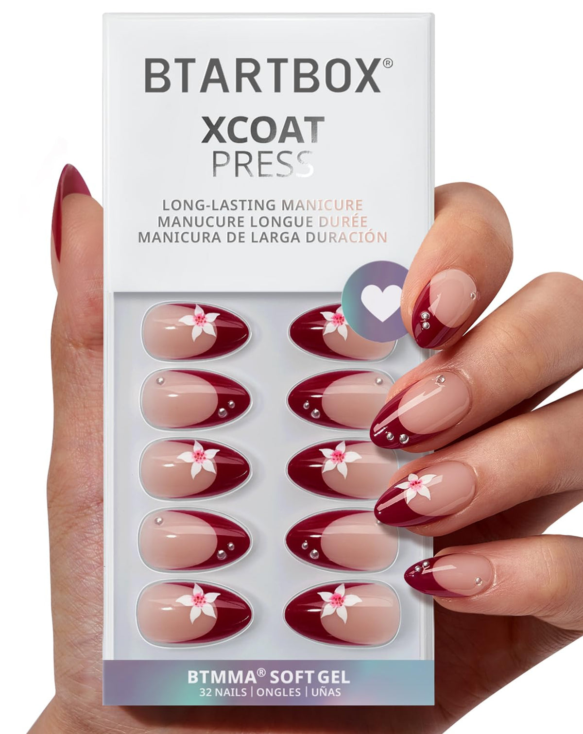BTArtbox Rococo Bloom short nails with red 3D flower accent for salon-quality look
