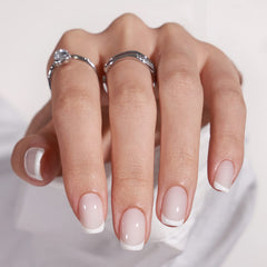 BTArtbox press on nails white French tip closeup for wedding-ready, natural-looking fit.