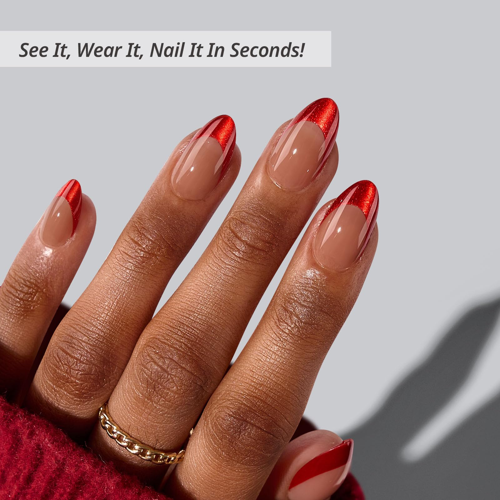 BTArtbox Red Cat Eye nails under lamp-curable finish for bold, shimmering style