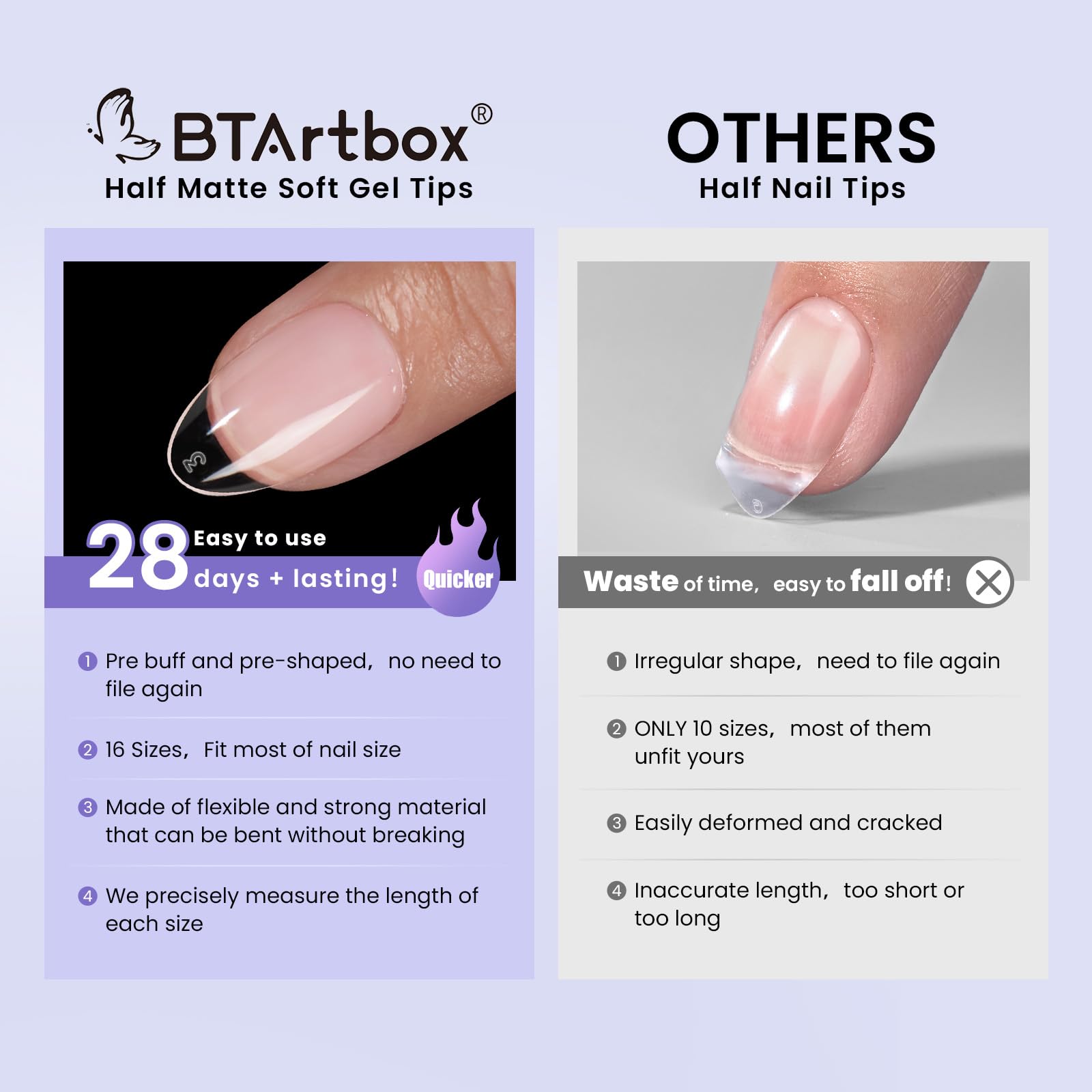BTArtbox short almond nail tips in-use demonstrates easy shaping and application