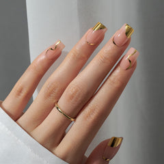BTArtbox short square nails with gold tips for versatile style