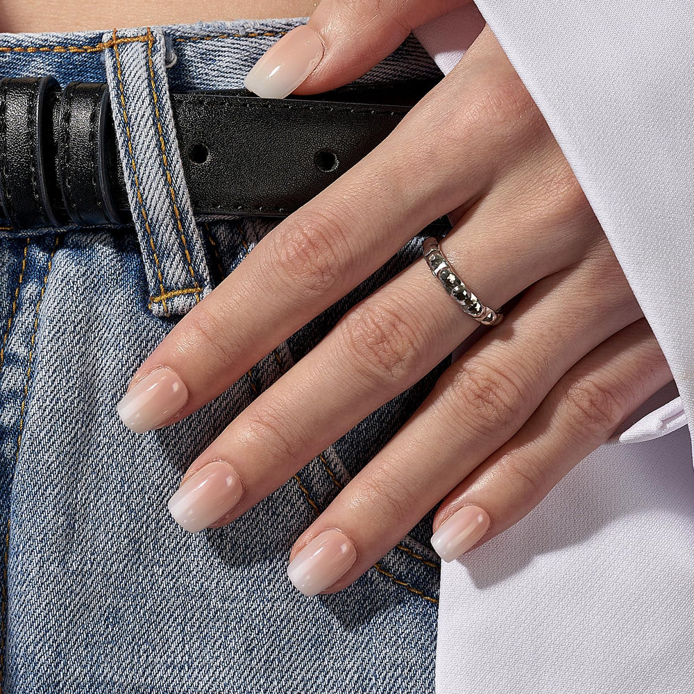 BTArtbox soft gel press-on nails Vanilla Cream close-up highlights flexible wear
