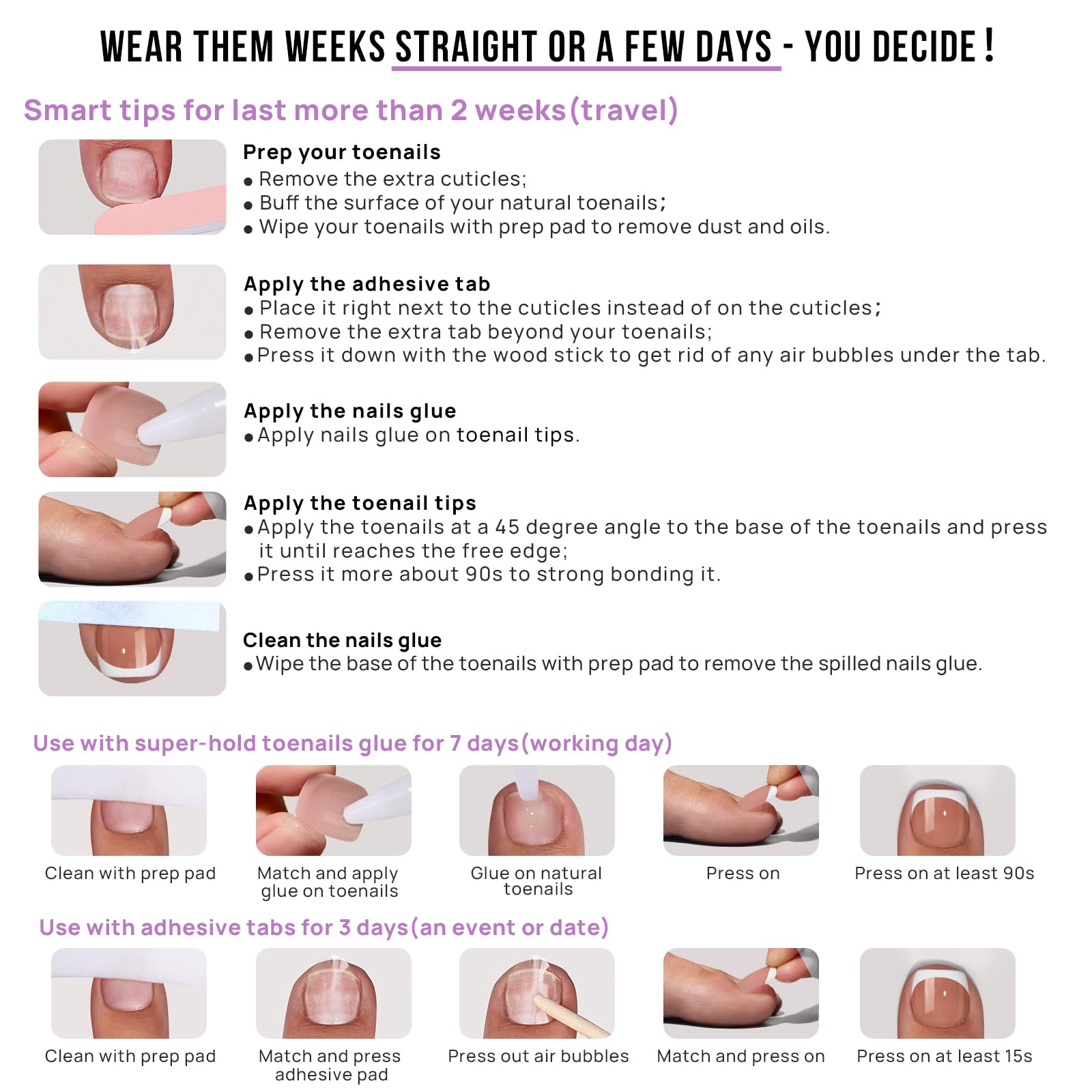 BTArtbox press on toenails lightweight feel on toes during daily activities.