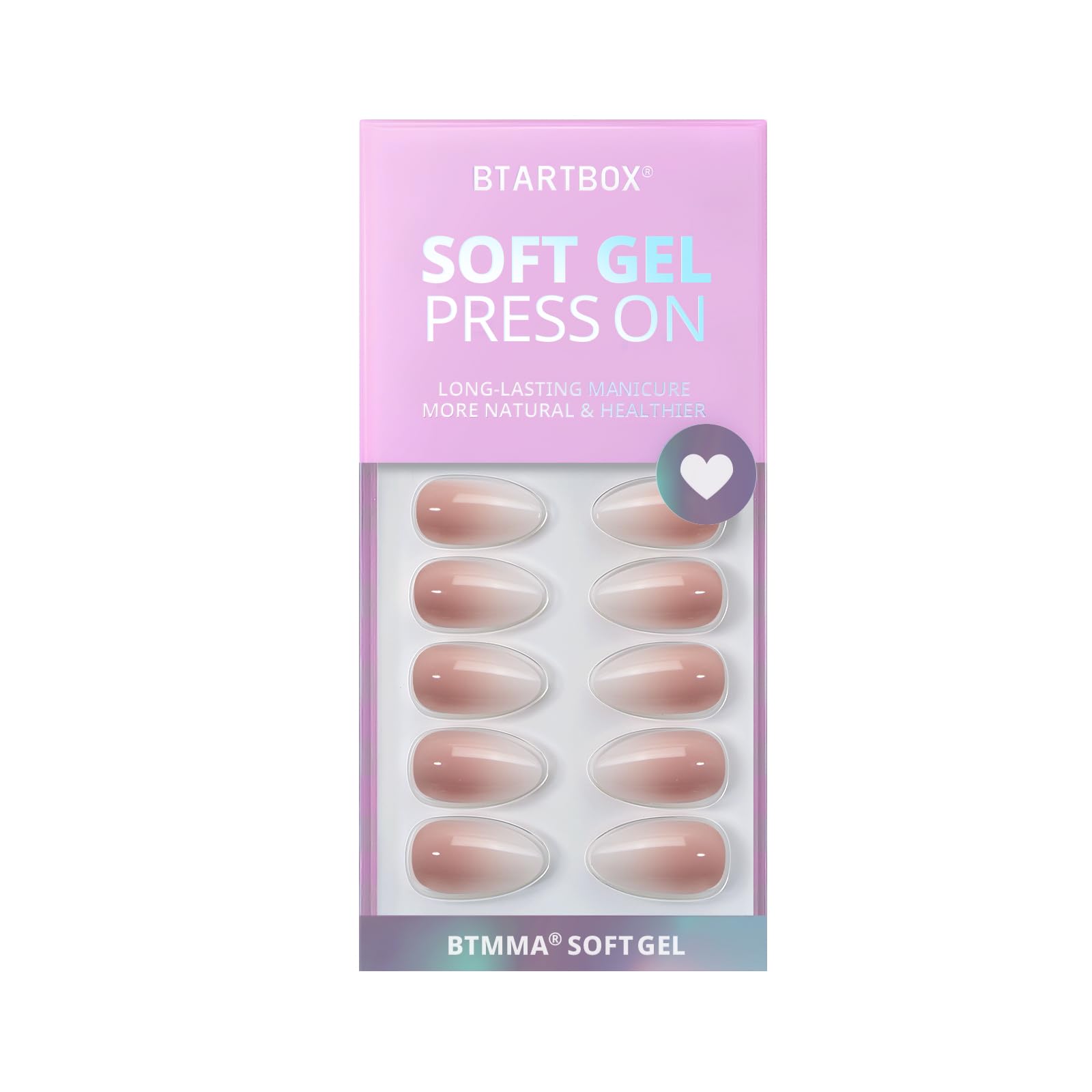 BTArtbox vanilla-cream almond nails packaging image highlights 16 sizes for custom fit.
