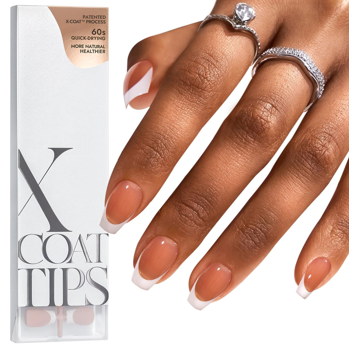 BTArtboxnails French Tip Press On Nails Brown Coffin, classic neutral French look.