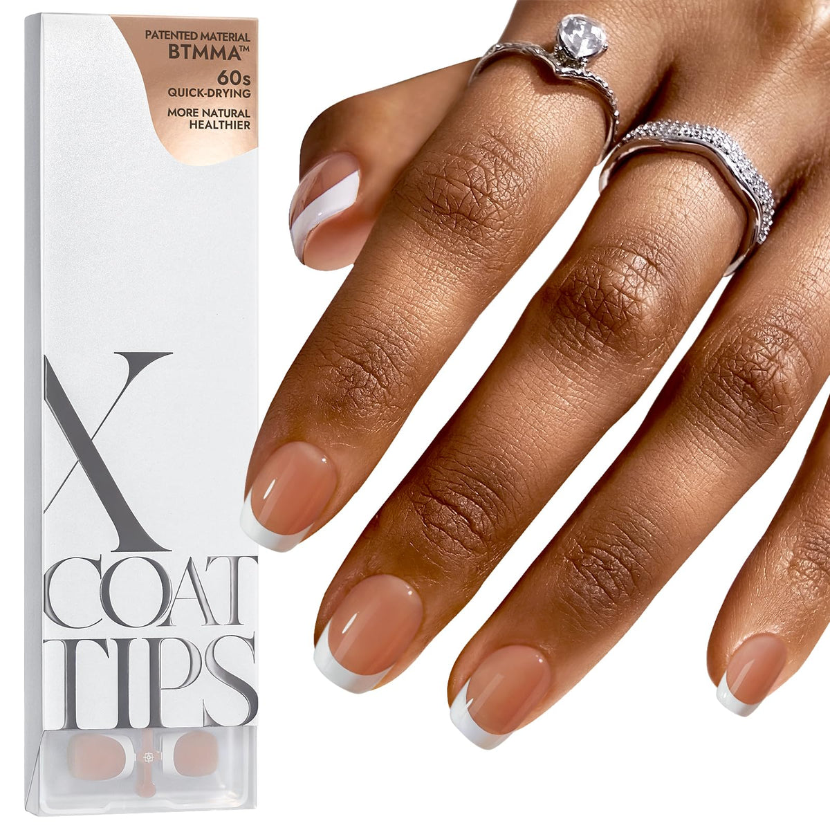 BTArtboxnails French-tip press-on nails closeup for at-home French manicures.