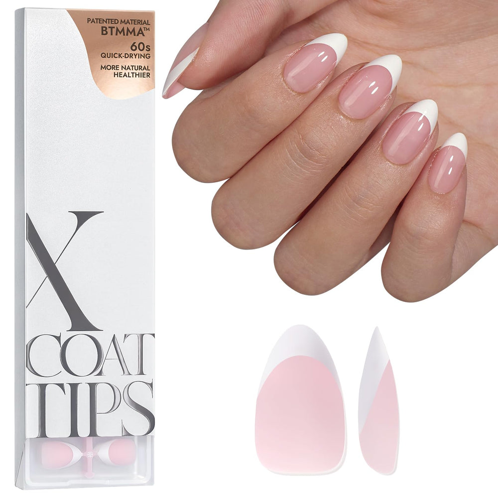 BTArtboxnails French-tip press-on nails in pink short almond for easy at-home manicure.