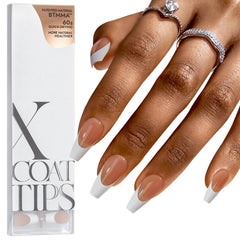 BTARTBOXNAILS French Tip press-on nails in brown coffin shape for quick at-home manicures.