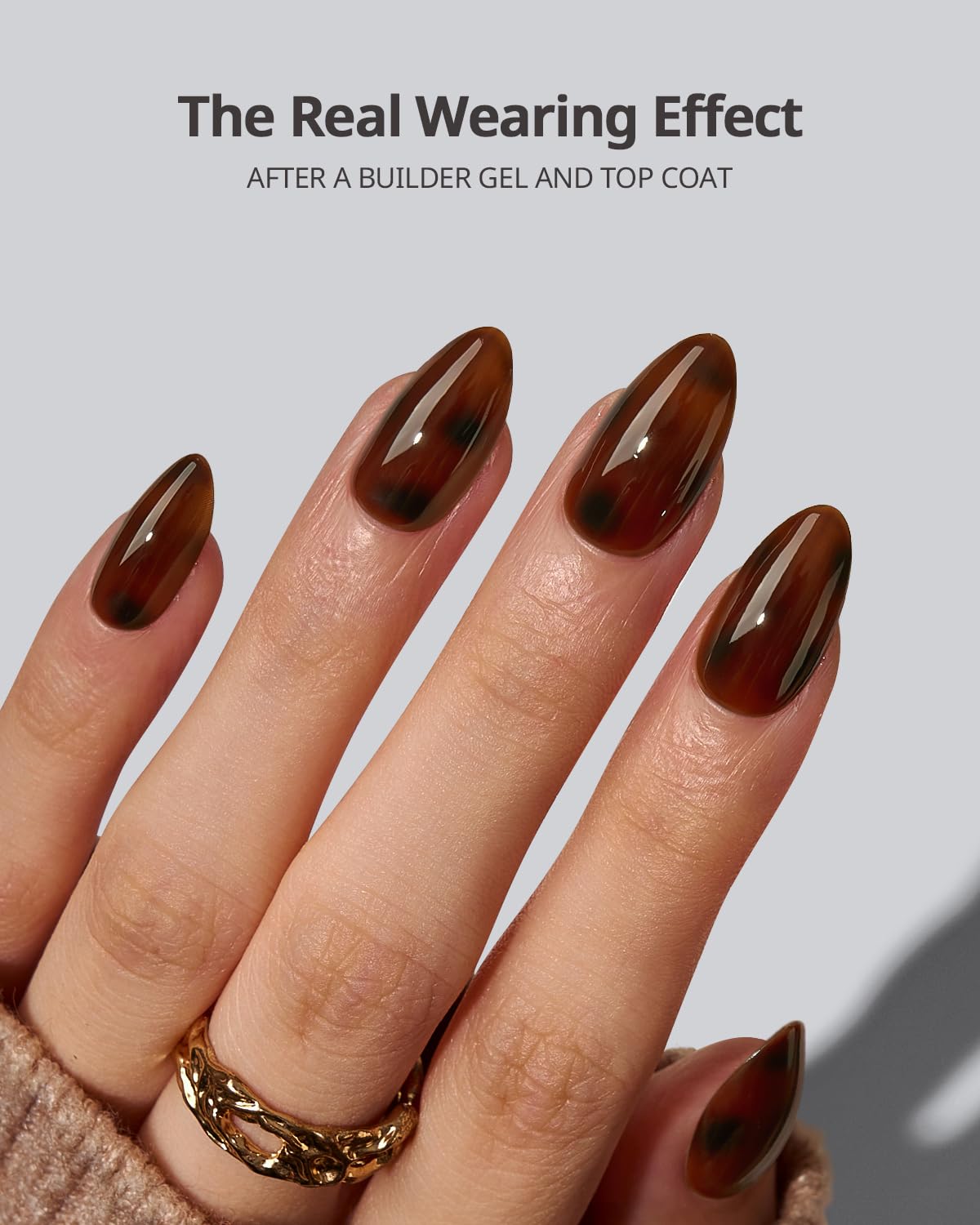 Close-up of BTArtboxnails SoftCoattips tortoiseshell almond short nails