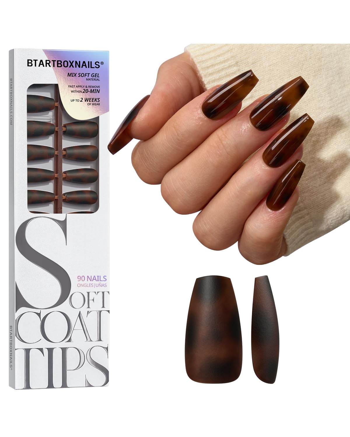 BTArtboxnails SoftCoatTips tortoiseshell coffin medium—complete kit for quick at-home nail extensions.