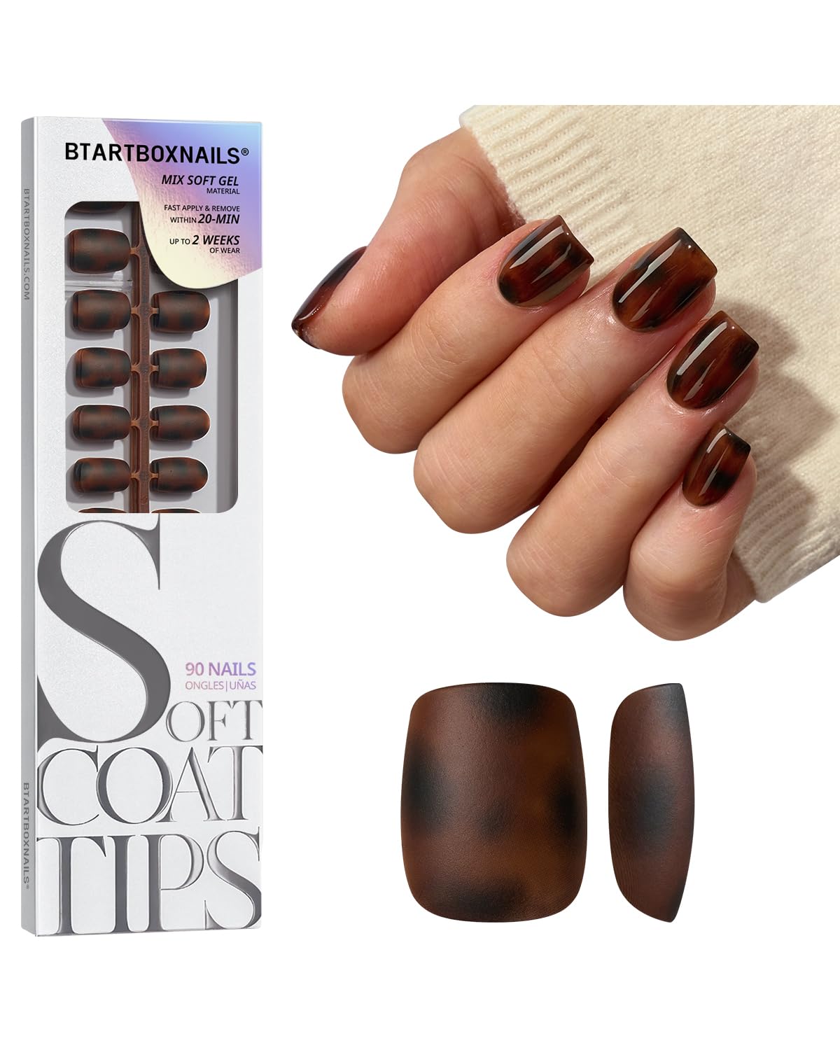 BTARTBOXNAILS softcoattips tortoiseshell extra short square for quick salon-quality nails