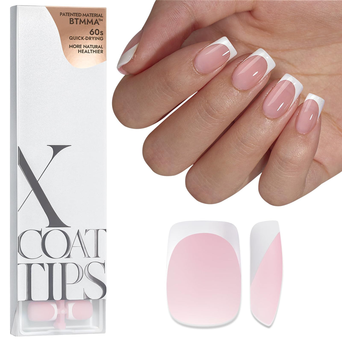 BTArtboxnails X-COAT process close-up shows quick gel cure for durable French tips.