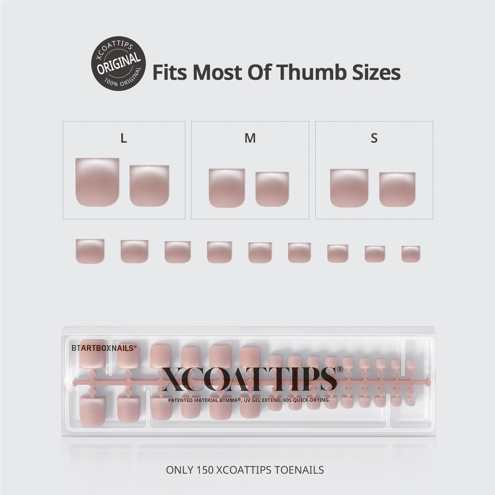 BTArtboxNails XCOATTIPS 150-piece toe nail tips set for quick upgrades