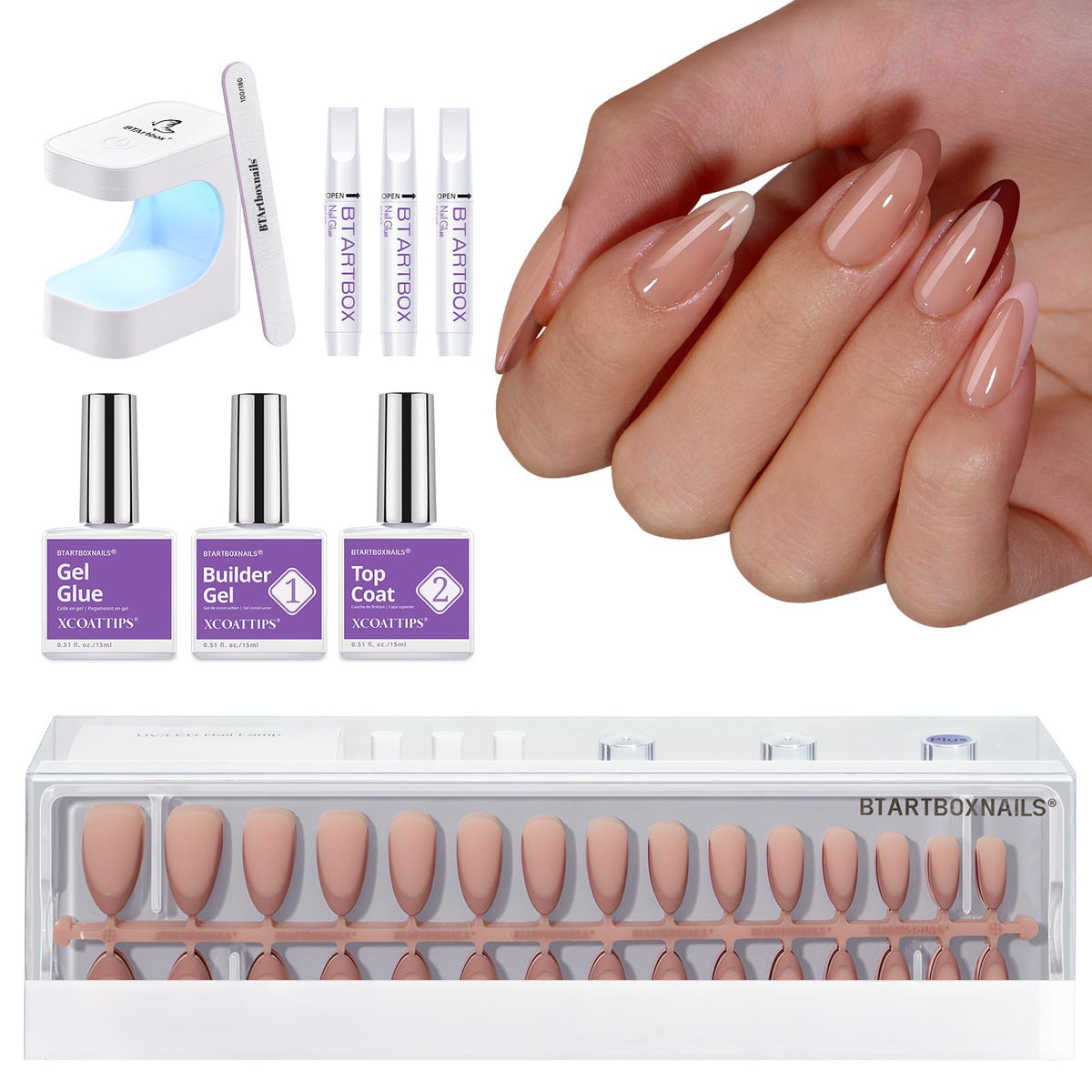 BTArtboxNails XCOATTIPS almond French nails for DIY manicure
