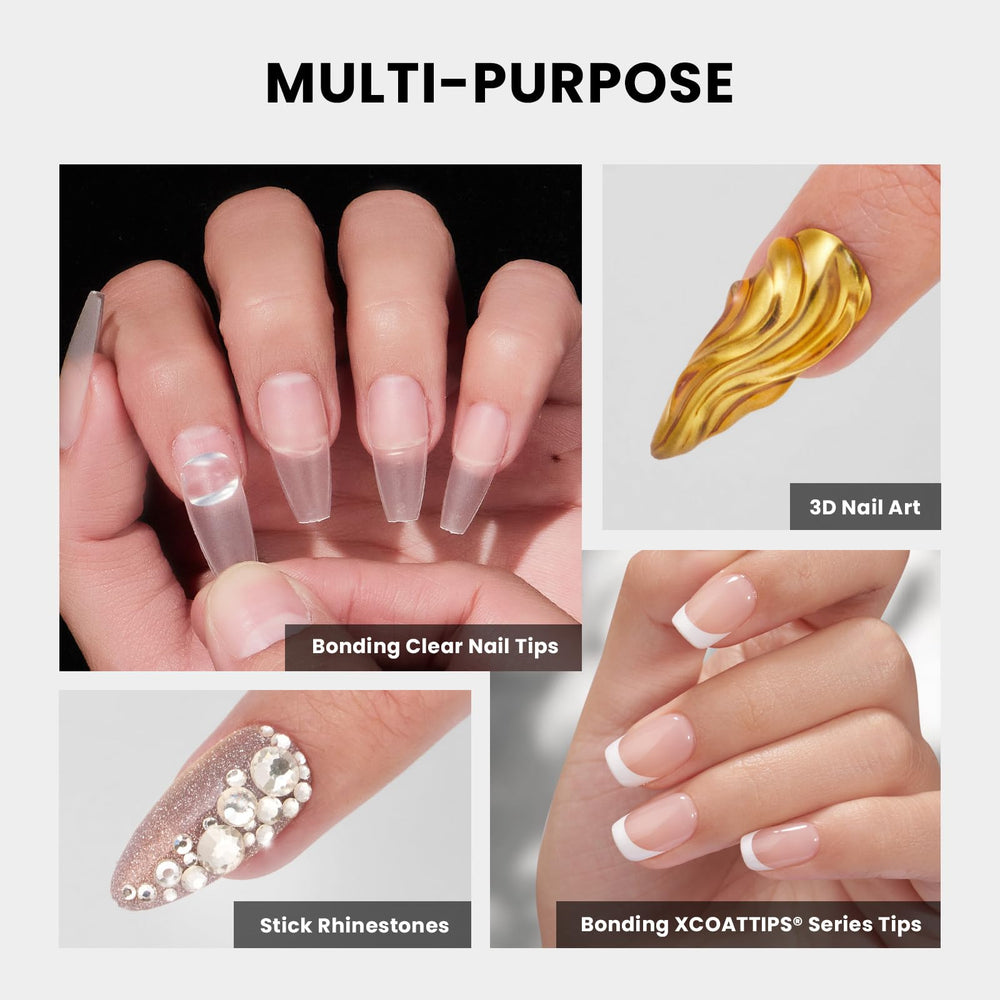 BTArtboxnails XCOATTIPS creative nail-art setup with glue and gems for design