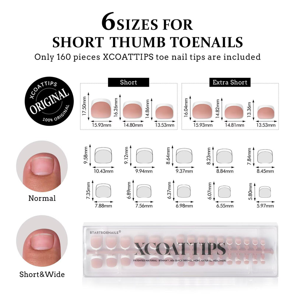 BTArtboxnails XCOATTIPS French tip design provides precise, elegant toenail enhancement