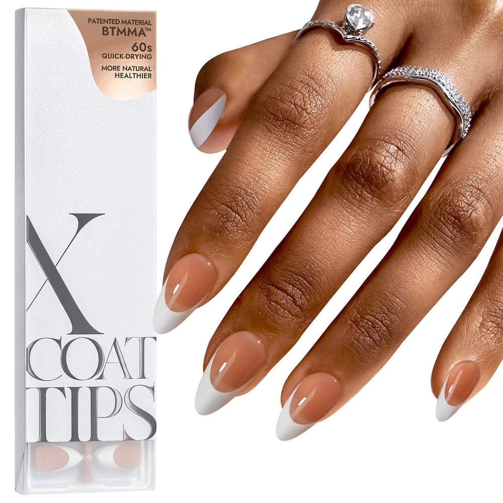 BTArtboxnails XCOATTIPS brown almond French tips for quick salon-like results.