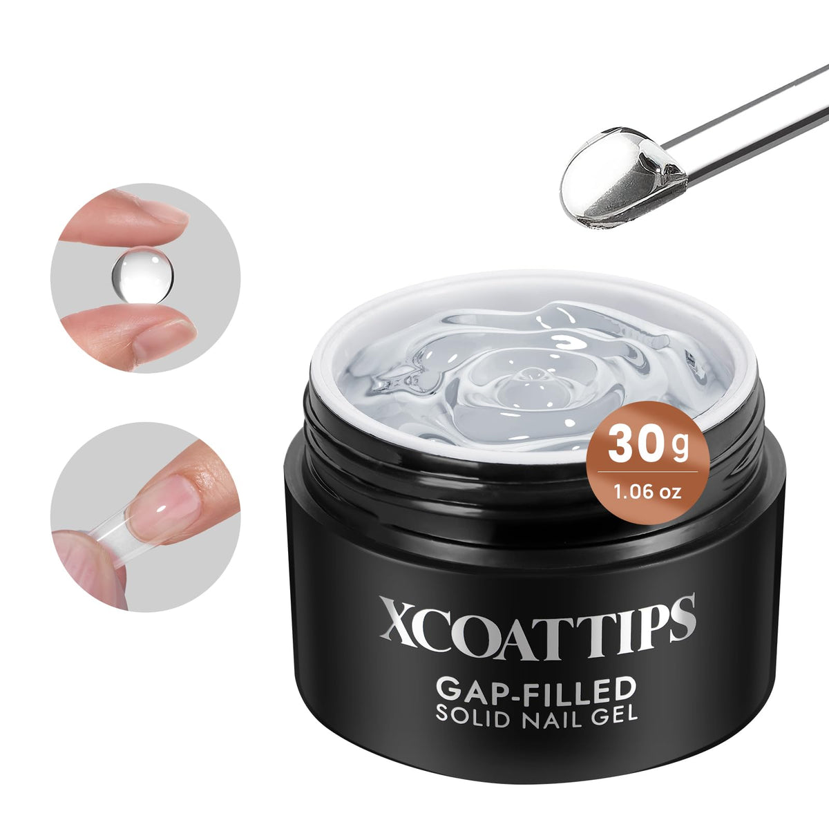 BTArtboxnails XCOATTIPS gap-filled glue jar close-up showing clear consistency for seamless bonding