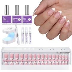 BTArtboxnails XCOATTIPS kit contents laid out for a DIY professional manicure
