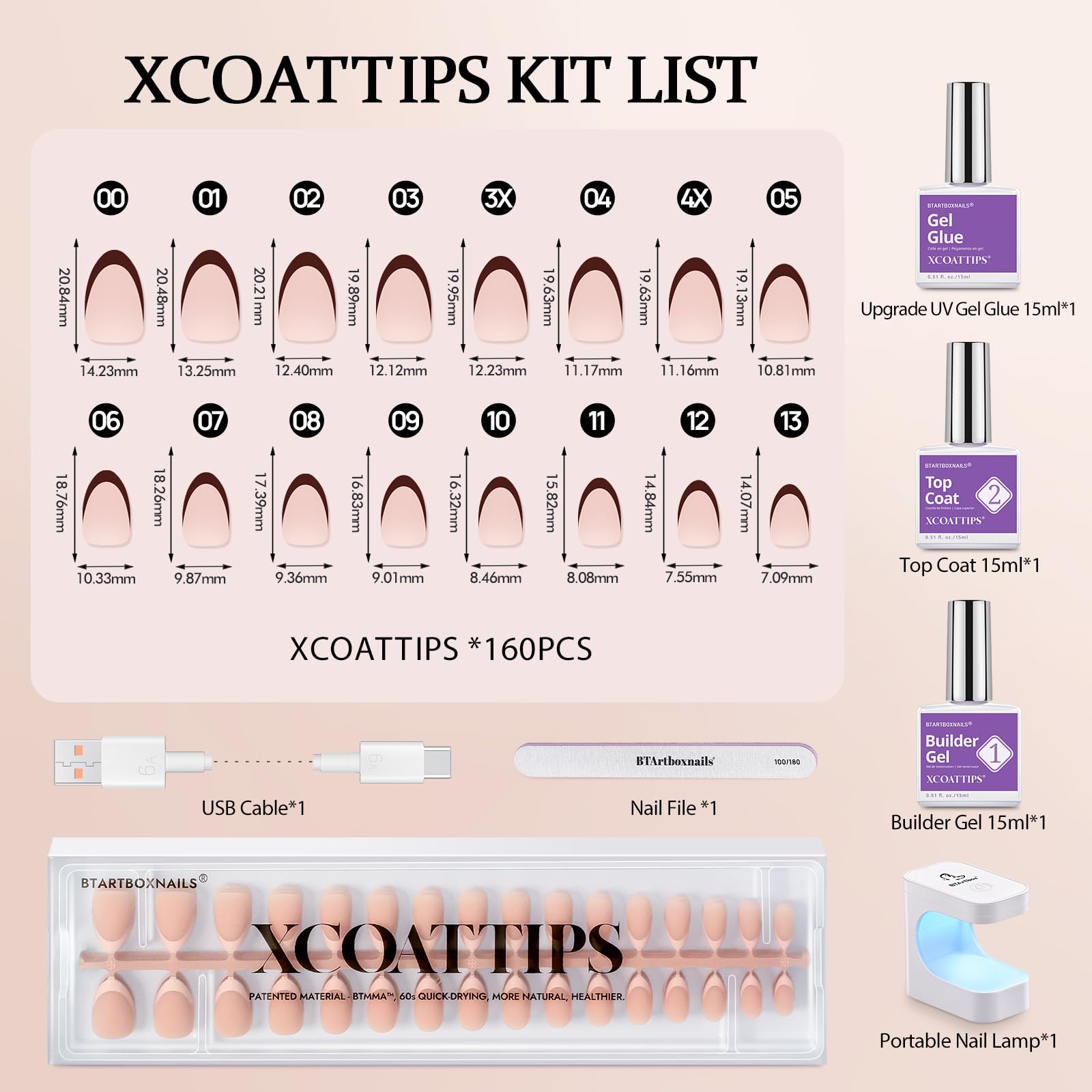 BTArtboxnails XCOATTIPS long-lasting protection over 30 days for French tips.