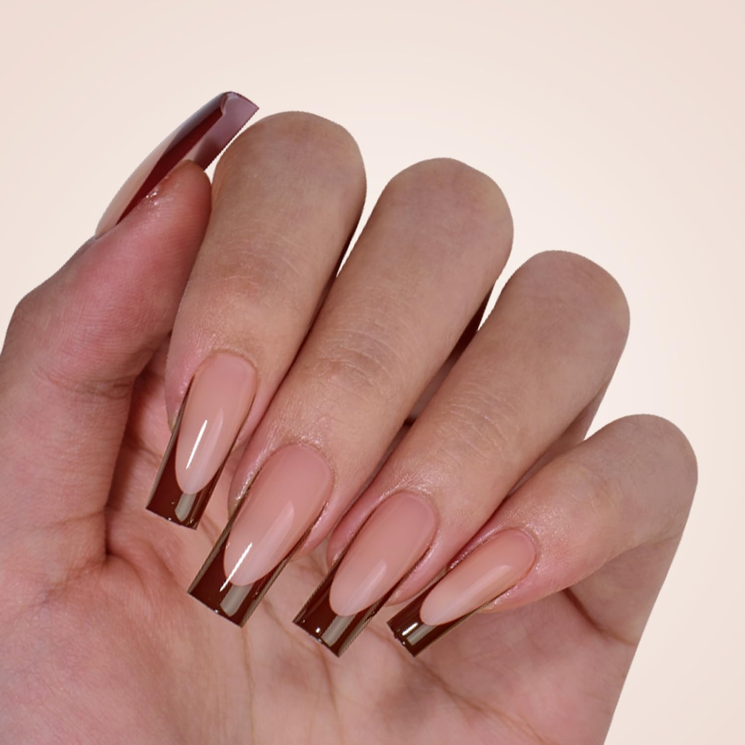 BTArtboxnails XCOATTIPS long square nails set close-up ideal for salon-like extensions.