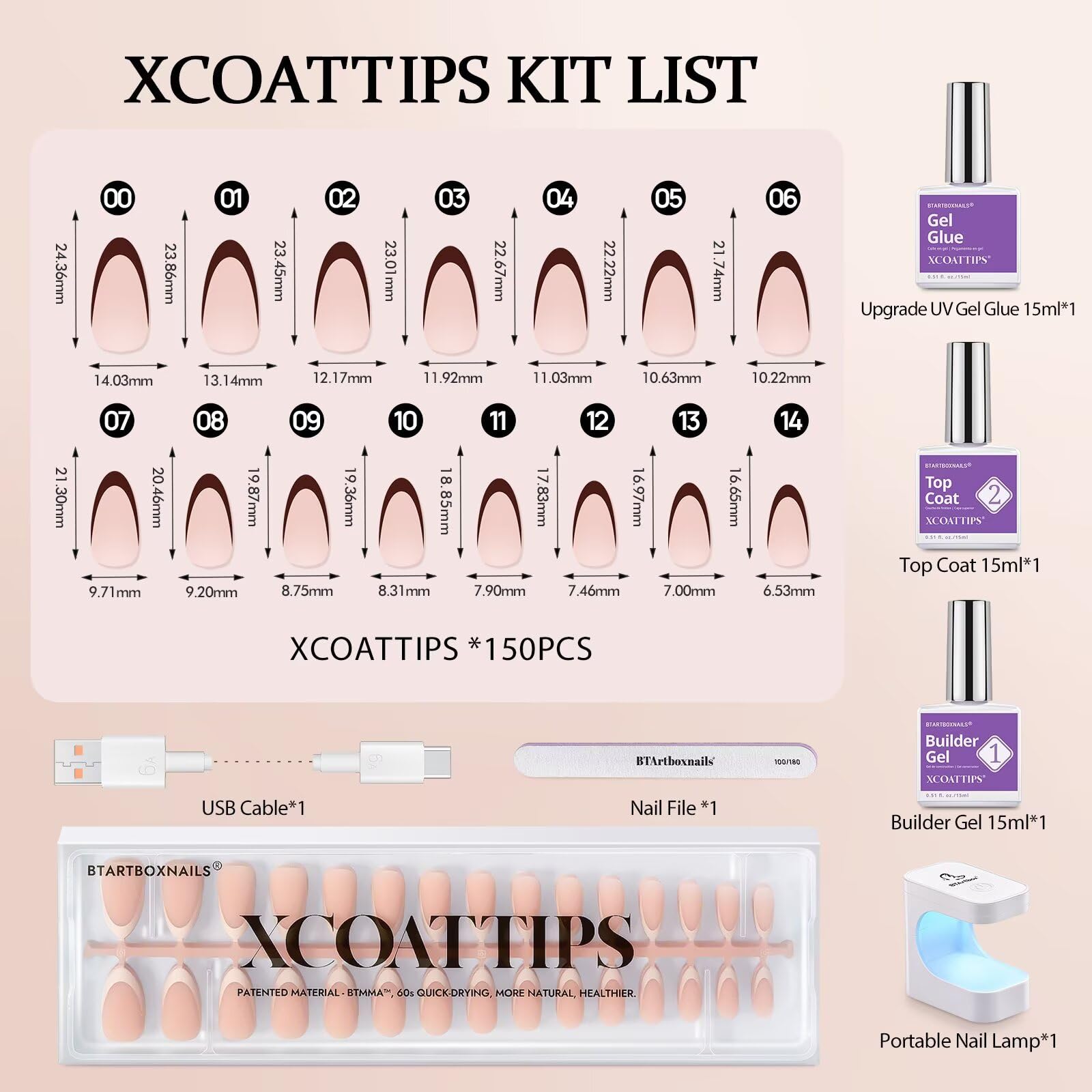 BTArtboxNails XCOATTIPS nail file and primer included for smooth prep