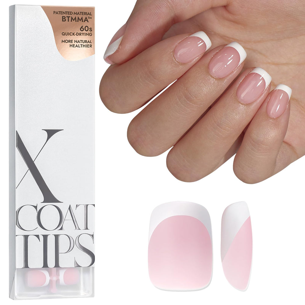 BTArtboxnails XCOATTIPS pink French tip nails offer quick at-home manicure options.