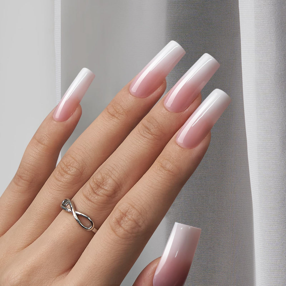 BTArtboxnails XCOATTIPS pink-white gradient nails close-up show glossy gel finish