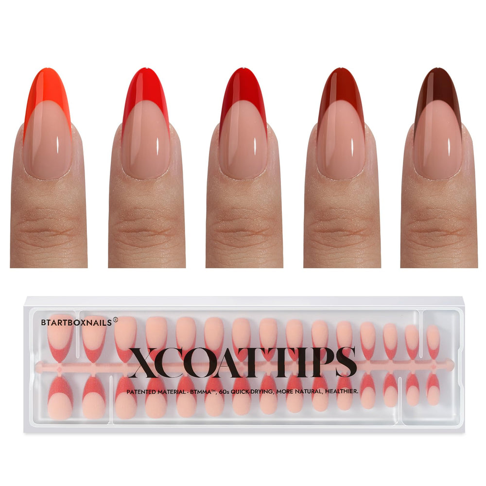 BTArtboxnails XCOATTIPS red French tip nails close-up for a festive manicure option.