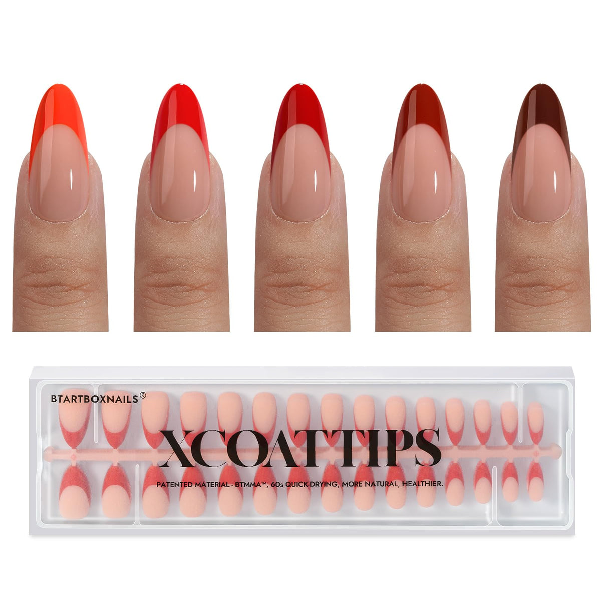 BTArtboxnails XCOATTIPS red French tip nails close-up for a festive manicure option.