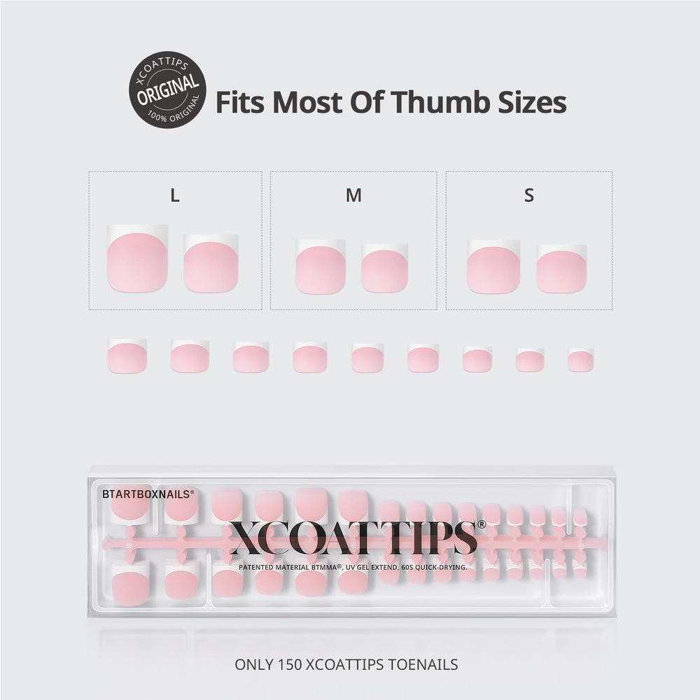 BTArtboxnails XCOATTIPS six-size chart shows big toe fit for comfortable wear.