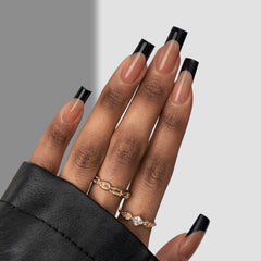 BTArtboxnails XCOATTIPS square nail tips black offer a bold, even French look.
