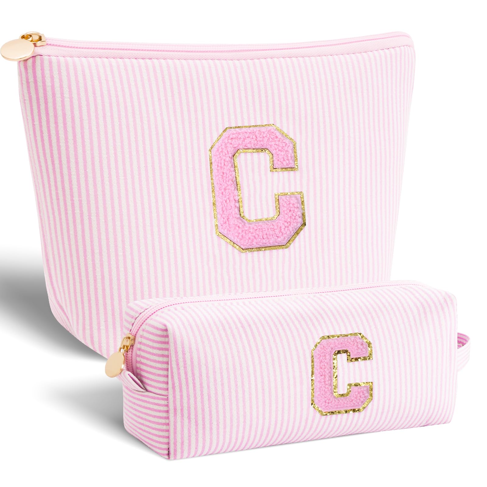 Btffitting customized mothers day gift pink makeup bag set with initials, a personalized keepsake for daily use.