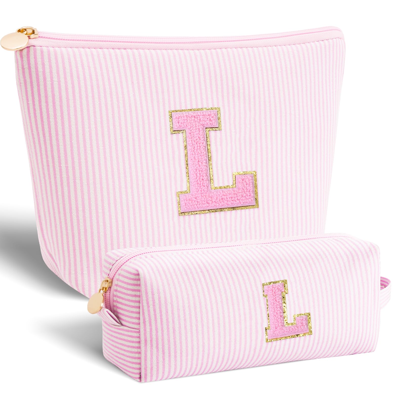 Btffitting cosmetic bag with initials pink, ideal for everyday makeup.