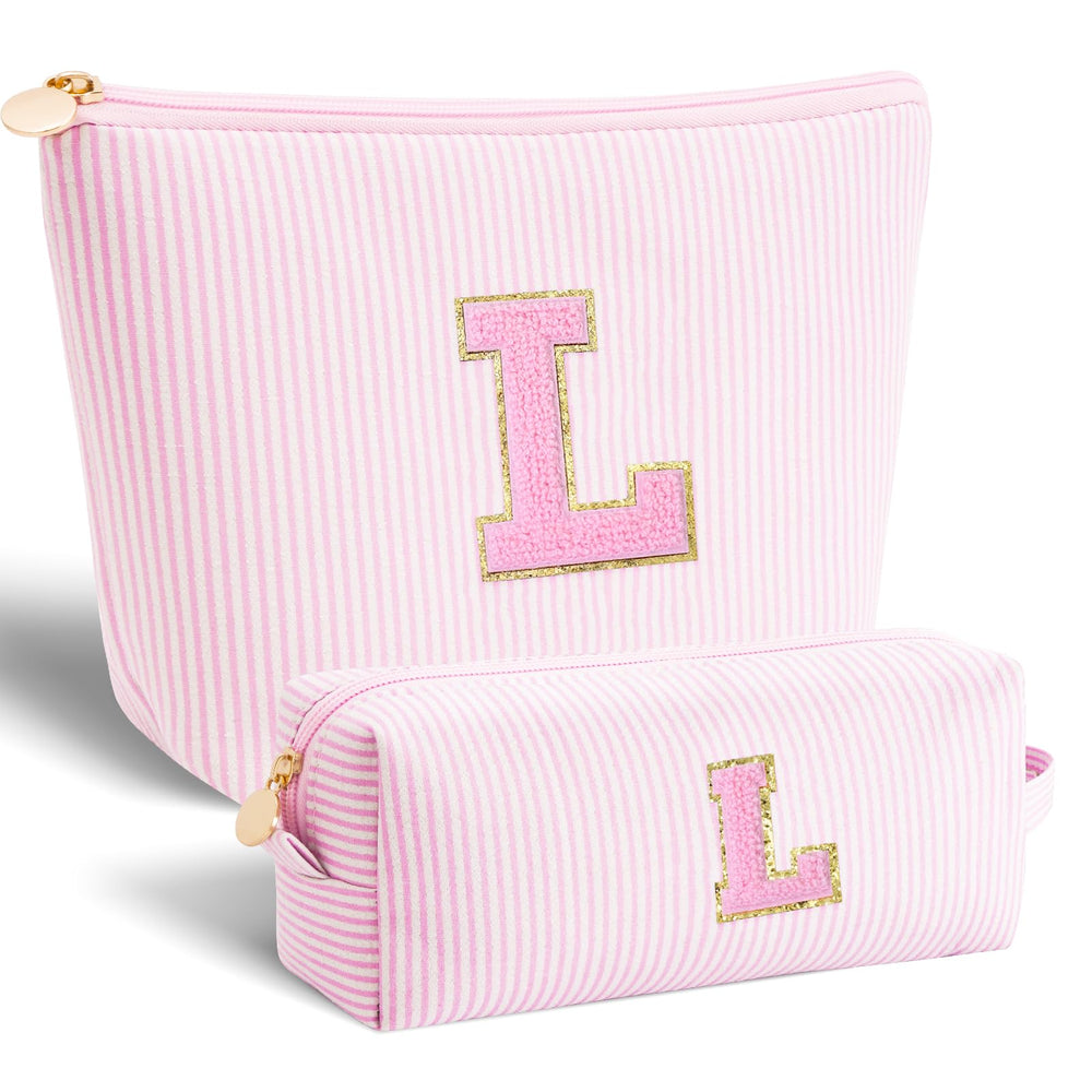 Btffitting cosmetic bag with initials pink, ideal for everyday makeup.